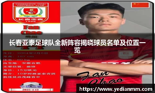 长春亚泰足球队全新阵容揭晓球员名单及位置一览